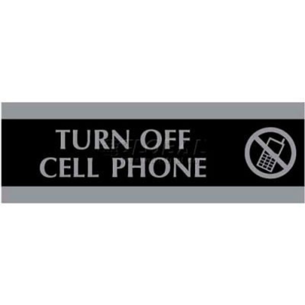 U.S. Stamp & Sign Century Sign, , TURN OFF CELL PHONE, 9"W X 3"H, Black/Silver 4759